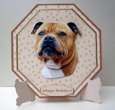 Staffordshire Bull Terrier Plate Shaped Card & Stand by Audrey Brown clifford