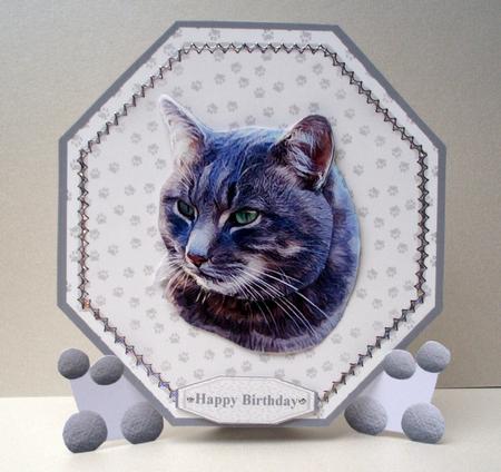 Grey Tabby Cat Plate Shaped Card & Stand by Audrey Brown clifford