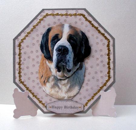 St.bernard Plate Shaped Card & Stand by Audrey Brown clifford
