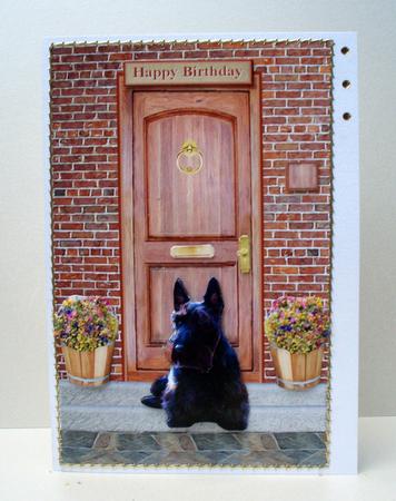 Scottish Terrier on a Door Step by Audrey Brown clifford