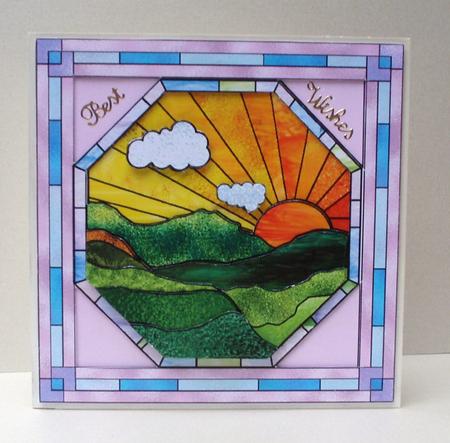 Art Deco Stained Glass Sunrise Decoupage Card Sheet by Audrey Brown clifford