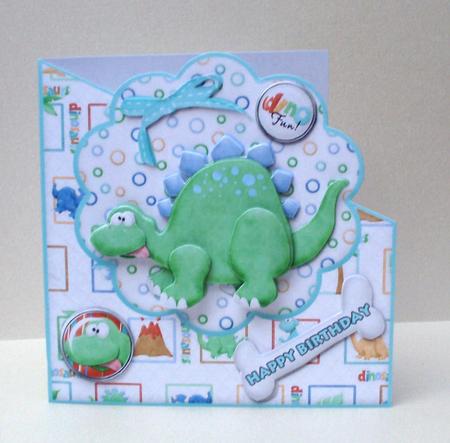 Happy Birthday Dino Fun Diagonal Over the Edge Card by Audrey Brown clifford