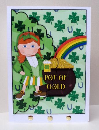 Girl St Patricks Day Scallop Envelope Card by Audrey Brown clifford