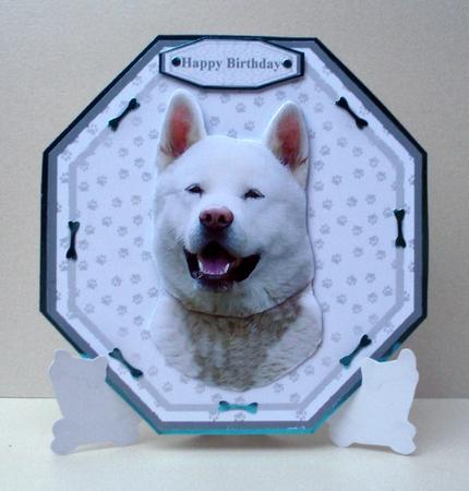 White Akita Plate Shaped Card & Stand by Audrey Brown clifford