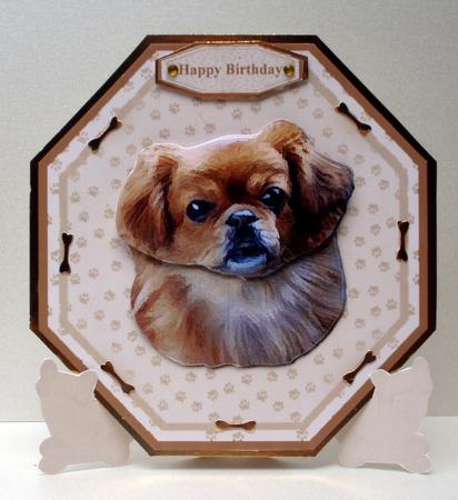 Tibetan Spaniel Plate Shaped Card & Stand by Audrey Brown clifford