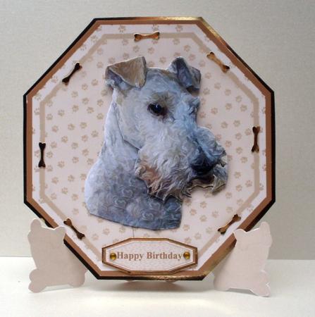 Fox Terrier,wire, Plate Shaped Card & Stand by Audrey Brown clifford