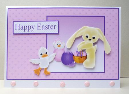 Pink Easter Card with Bunny and Duck by Audrey Brown clifford