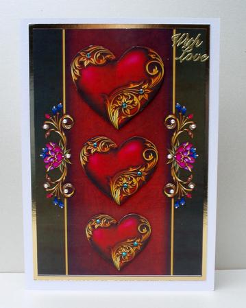 Triple Red and Gold Hearts by Audrey Brown clifford