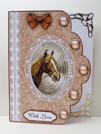 Horse N Lace Scallop Edge Pyramid Card Front by Audrey Brown clifford