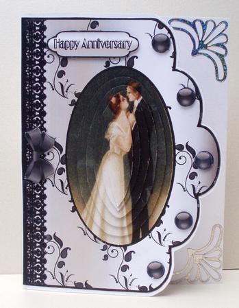 Vintage Anniversary Scallop Edge Card Front in Silver by Audrey Brown clifford