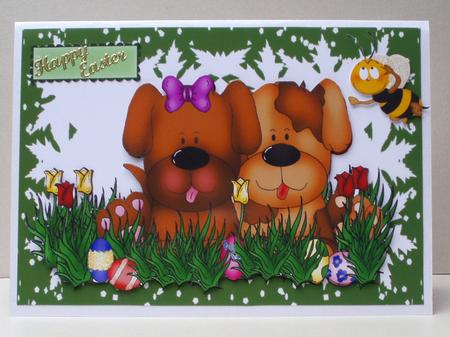 Cute Puppies with Easter Eggs by Audrey Brown clifford