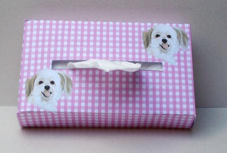Pocket Tissue Box in Pink Gingham with Dog by Audrey Brown clifford