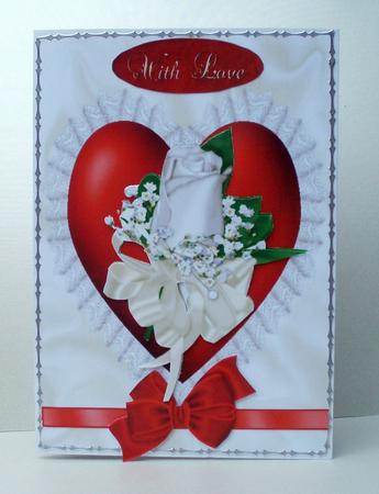 White Rose on a Red & White Lace Heart by Audrey Brown clifford
