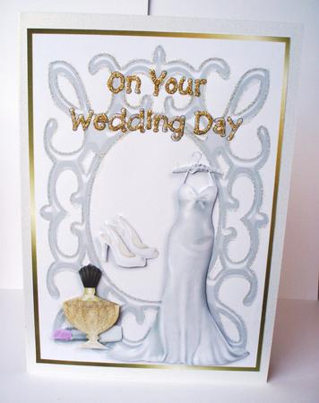 Wonderful in White Wedding Day Card Front with Decoupage by Audrey Brown clifford