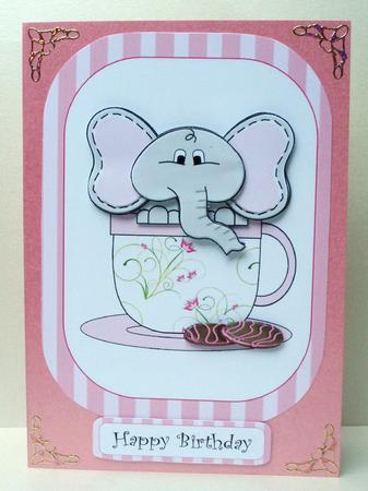Ellie in a Teacup Birthday Card Front by Audrey Brown clifford