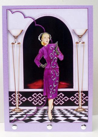 Purple Elegance Art Deco Lady Scalloped Edge Envelope Card by Audrey Brown clifford
