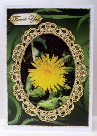 Dandelion in Swirly Frame Pyramid Card Front by Audrey Brown clifford
