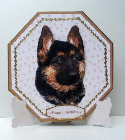 German Shepherd Puppy Plate Shaped Card & Stand by Audrey Brown clifford