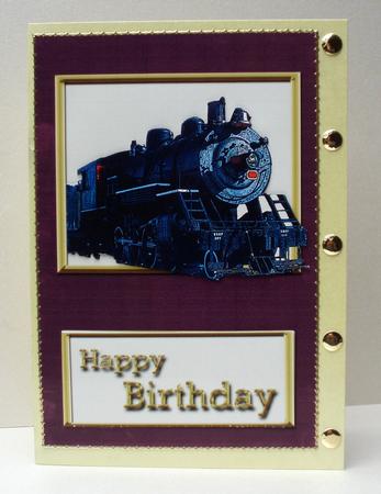 Burgundy Steam Train Card Front. by Audrey Brown clifford