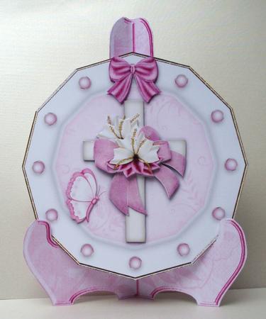Easter Cross in Pink and Cream Plate Card Kit by Audrey Brown clifford
