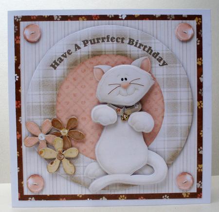 Purrfect Birthday Card Front & Decoupage by Audrey Brown clifford