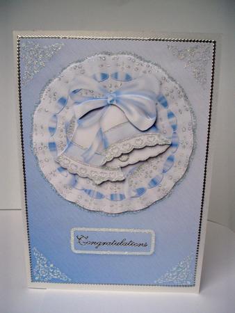 Blue Wedding Bells on Lace Card Front by Audrey Brown clifford