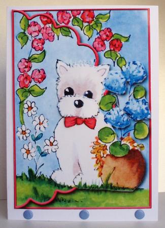 Westie in the Flowers Envelope Card with Decoupage by Audrey Brown clifford