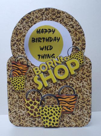 Born to Shop, Circle Top Aperture Card with Decoupage by Audrey Brown clifford