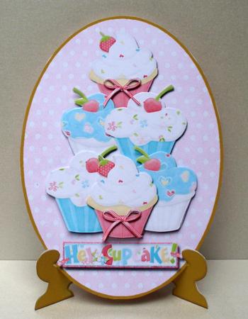 Six Stacked Yummy Cupcakes Oval Plate & Stand by Audrey Brown clifford