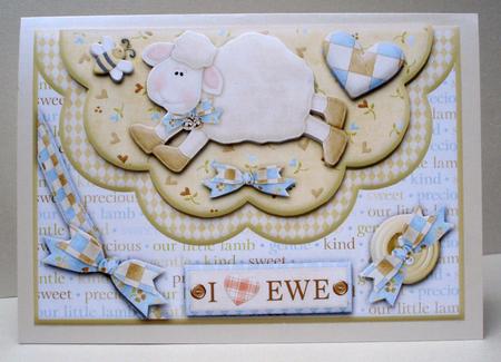 Double Scallop Envelope Card Front I Love Ewe (yellow) by Audrey Brown clifford