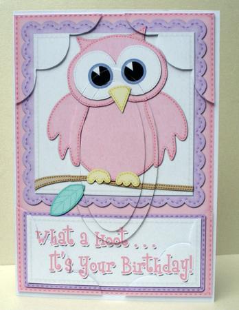 A5 What a Hoot Owl Birthday Scallop Corners and Pyramage by Audrey Brown clifford