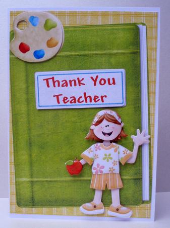 Thank You Teacher/ Good Luck School Girl Decoupage Card by Audrey Brown clifford