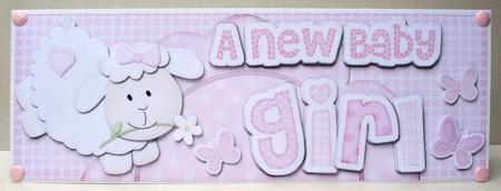 Large Dl a New Baby Girl Lamb Felties Side Stacker Topper by Audrey Brown clifford