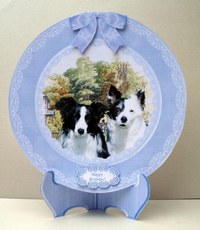Sasha Belle & Lauren Border Collies Plate Card Stand & Tags by Audrey Brown clifford