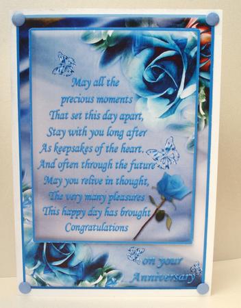 Blue Rose Anniversary Card Front by Audrey Brown clifford