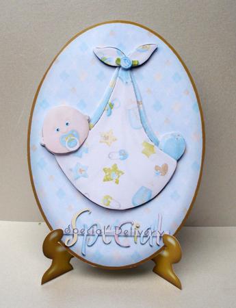 Congratulations Special Delivery Baby Boy Plate & Stand by Audrey Brown clifford