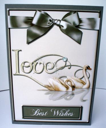 Swans for Love Decoupage Quick Card Front by Audrey Brown clifford