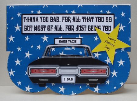 Dads Taxis, Fathers Day or Birthday Shaped Card Front by Audrey Brown clifford