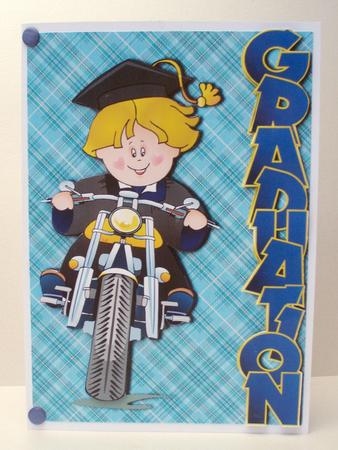 Graduation Biker Card Front with Decoupage by Audrey Brown clifford