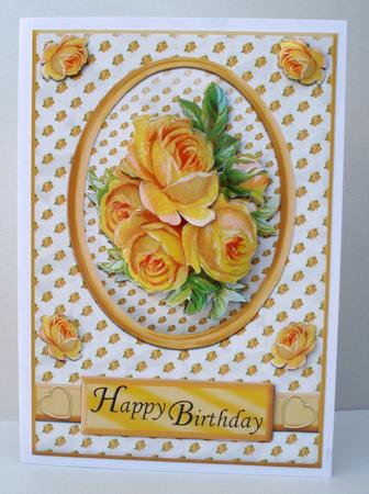 Vintage Orange Roses in Oval Frame Step by Step Card Front by Audrey Brown clifford
