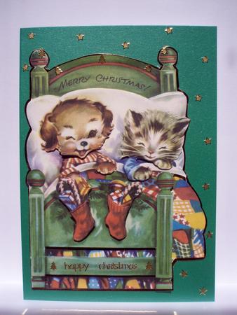 Cat and Dog Waiting for Christmas Decoupage by Audrey Brown clifford
