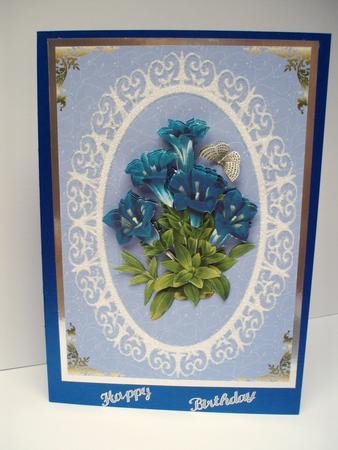Trumpet Flowers Within a Lace Oval by Audrey Brown clifford