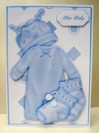 New Baby Blue Card Front with Decoupage by Audrey Brown clifford