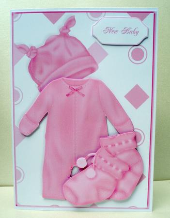 New Baby Girl Pink Card Front with Decoupage by Audrey Brown clifford