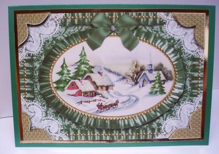 Christmas Landscape Lace N Ruffles Card Front Step by Step by Audrey Brown clifford