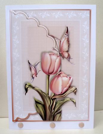 Beautiful Blush Butterflies and Tulips Envelope Card by Audrey Brown clifford