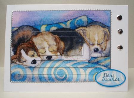 Beagle Puppies Asleep on the Sofa Pyramid by Audrey Brown clifford