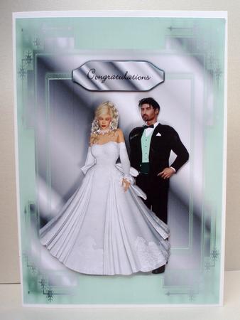 Silver and Light Green Bride & Groom Card Front by Audrey Brown clifford
