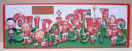 Christmas Elves Large Dl Card Front & Decoupage by Audrey Brown clifford