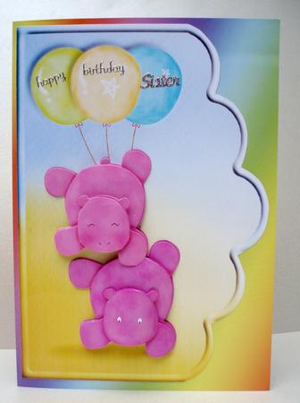 Happy Hippos Scallope Edge Curve Card by Audrey Brown clifford